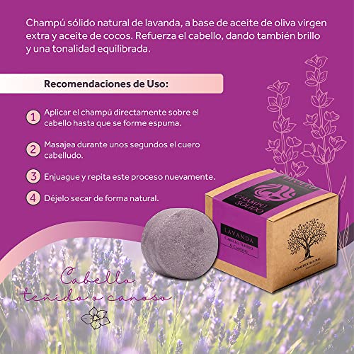 Di Oleo Champú Sólido de Lavanda para Cabello canoso o teñido, Natural y Vegano para el cuidado del pelo, Hombre y Mujer, Fabricado en España, 100 g