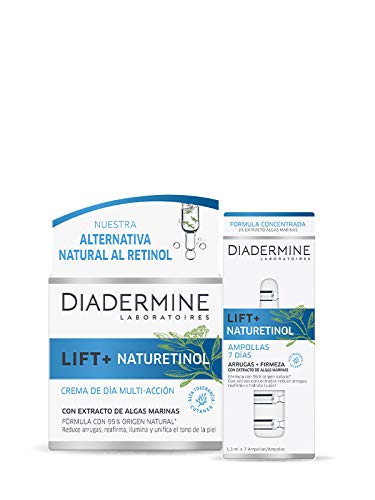 Diadermine - Neceser Lift+ Naturetinol - Crema de Día Lift+ Naturetinol 50 Mililitros + Ampollas Lift+ Naturetinol - Regenera, Reduce las Arrugas y Unifica el Tono de la Piel, 59 Gramos