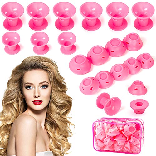 Diealles Shine 40 Pcs Rulos para el Pelo de Silicona,Flexibles Rizador Pelo,Sin Calor Suaves Bigudies Pelo Herramientas de Estilismo DIY, 2 Tamaño, Rosado