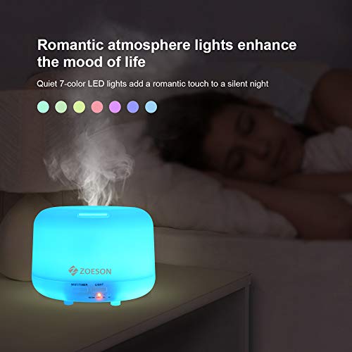 Difusor de aceite esencial de aromaterapia de , iluminación de la decoración de la habitación, apagado automático sin agua con 4 configuraciones de temporizador, 7 luces de cambio de color LED (500ML)