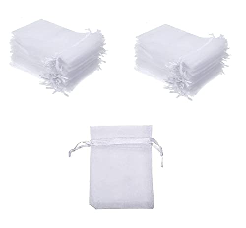 DILISEN 100 Pedazo de Bolsa de Regalo de Tela, Bolsa de Regalo de Boda de Organza Blanca