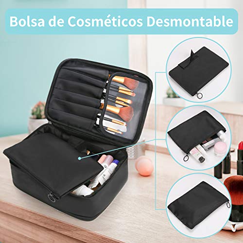 DIMJ Neceser Maquillaje, Bolsa de Maquillaje y Joyas Impermeable, Organizador de Joyas y Maquillaje de Viaje con Bolsa Desmontable para Cosmético, Pendientes, Collares, Pulseras, Anillos