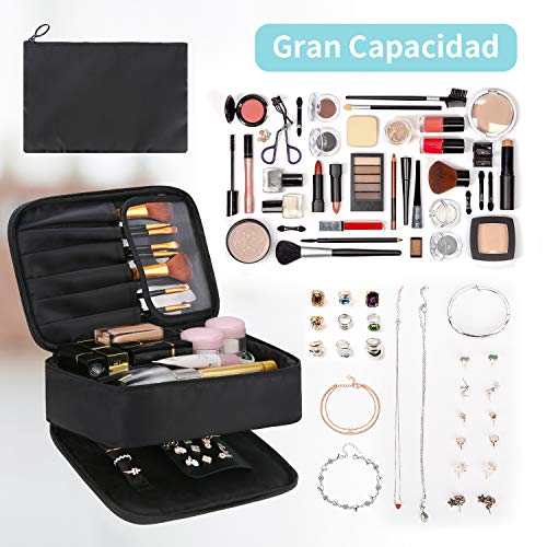 DIMJ Neceser Maquillaje, Bolsa de Maquillaje y Joyas Impermeable, Organizador de Joyas y Maquillaje de Viaje con Bolsa Desmontable para Cosmético, Pendientes, Collares, Pulseras, Anillos