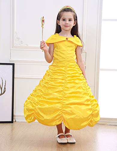 Disfraz de princesa Belle vestido de fiesta de cumpleaños disfraz de Halloween amarillo vestido para niñas 4T 5T (120 cm, E39)