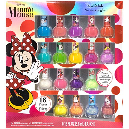 Disney Minnie Mouse - Townley Girl Juego de esmalte de uñas despegable no tóxico para niñas, colores brillantes y opacos, a partir de 3 años (18 piezas)