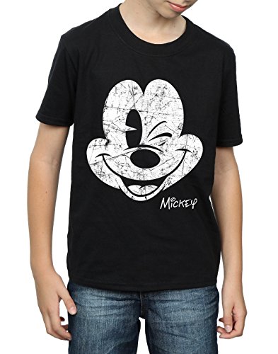 Disney niños Mickey Mouse Distressed Face Camiseta 5-6 Years Negro