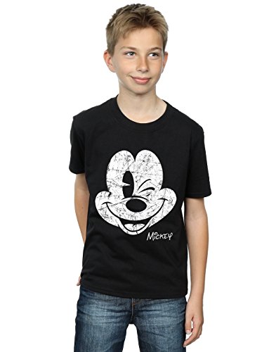 Disney niños Mickey Mouse Distressed Face Camiseta 5-6 Years Negro