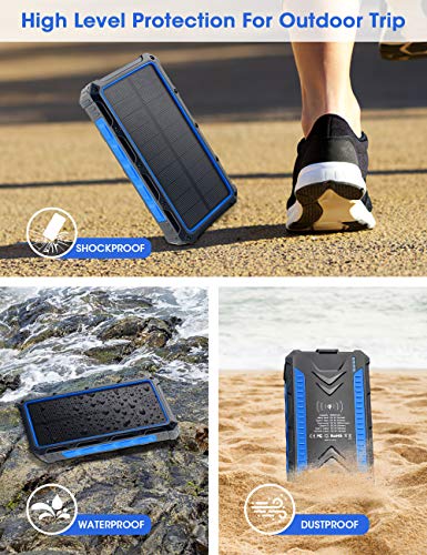 DJROLL Cargador Solar Portátil 36000mAh, Banco de energía Solar, Power Bank Solar Carga Rápida 3 Puertos de Salida con LED Linterna USB Cargador Rápido de Teléfono Celular para Viajes Camping