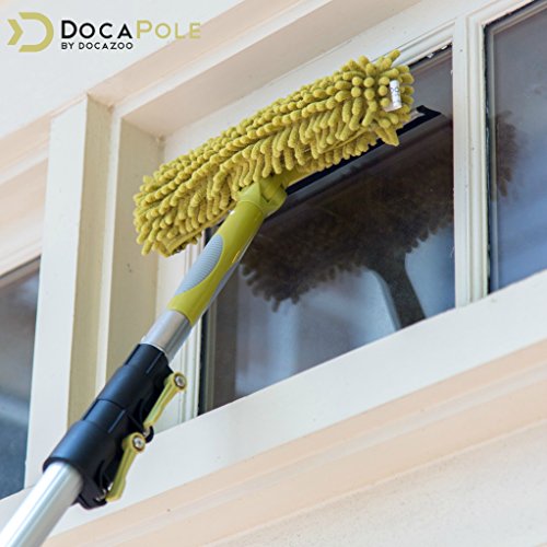 DOCAZOO DocaPole - Palo Extensible con Cabezal limpiacristales - para la Limpieza de Ventanas - Incluye Cabezales de Goma de 3 tamaños - 9,1 m