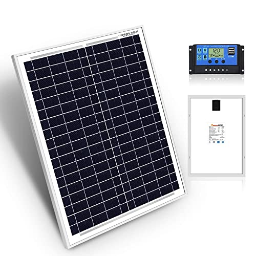 DOKIO 20W Kit de Paneles Solares Policristalinos CON REGULADOR solar para carga 12V Batería FáCIL DE LLEVAR Ideal para caravana, barco, cobertizo, automóvil, autocaravana, camping