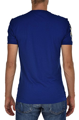 Dolce & Gabbana Camiseta de hombre azul de algodón con cuello redondo y parche con logo Talla IT44 azul claro 44