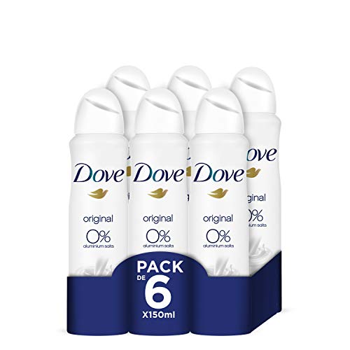 Dove Original Desodorante, 0% aluminio- Pack de 6 x 150 ml - Total: 900 ml