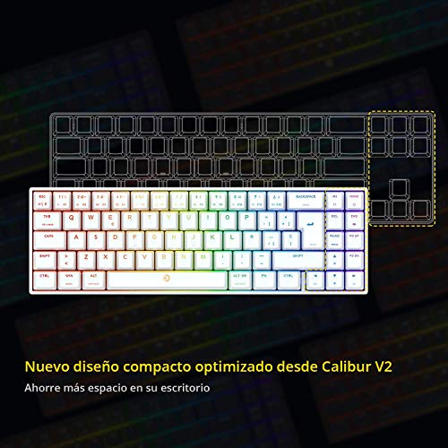 DREVO Calibur V2 TE Cherry MX Marrón RGB 60% Teclado Mecánico para Juegos, Distribución QWERTY Españo, Compacto de 72 Teclas, Compatible con PC/Mac, USB C, Blanco