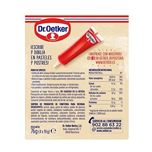 Dr.Oetker Lápices Pasteleros para decorar,4 x 19g