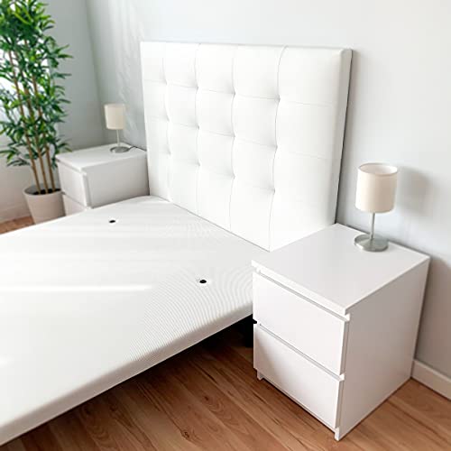 DUÉRMETE ONLINE Cabecero París Acolchado | Tapizado en Polipiel de Alta Gama | Medidas 135 y 140, Madera, Blanco, 145 x 120 cm (Cama 135/140)