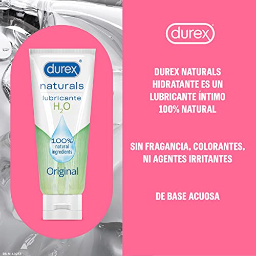 Durex Naturals Lubricante a Base de Agua, 100% Natural sin Fragancia, Colorantes ni Agentes Irritantes – Pack 2 x 100 ml