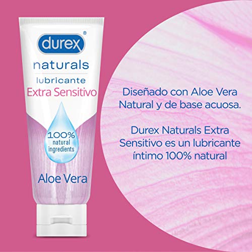 Durex Naturals Lubricante De Base Agua 100% Natural Extra Sensitivo Con Aloe Vera + Anillo De Placer Para Mayor Firmeza, Negro, 100 ml, 2 Mililitro