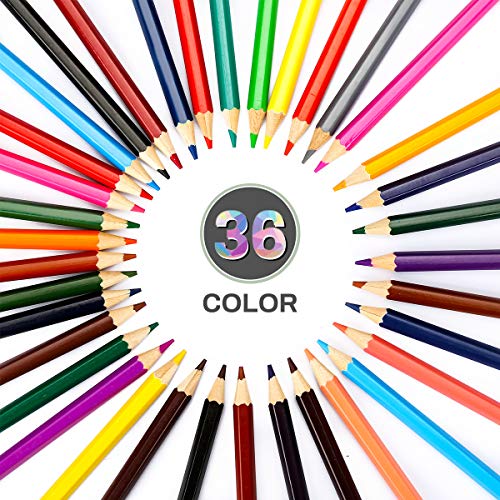 E-More Lápices De Colores Set, 36 Kit De Dibujo De Lápiz De Color Con Roll Up Canvas Caso Para Adultos y Niños