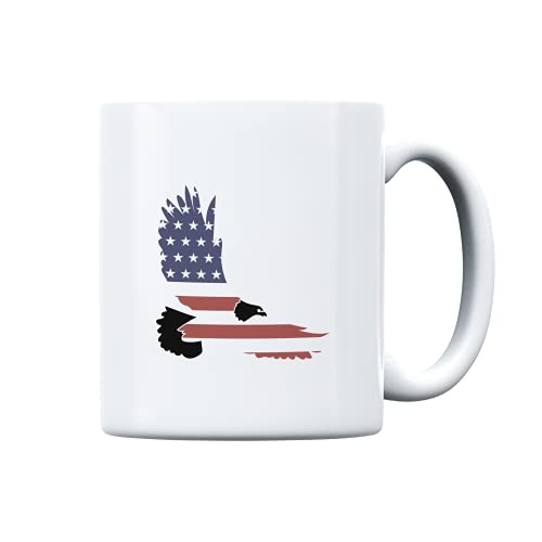 Eagle Americn Flag Proud Country Symbol White Mug Taza divertida de la novedad del té del café de 325ml Taza blanca de cerámica de la gran idea del regalo Meme