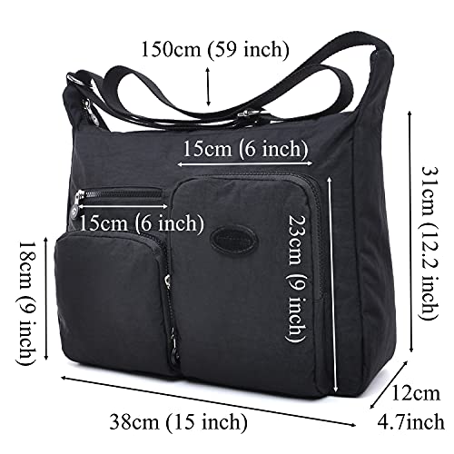 Efanliu Bolso Bandolera Mujer Grande Impermeable Nylon Bolsos de Universidad Mujeres Crossbody Mensajero Grandes,Negro