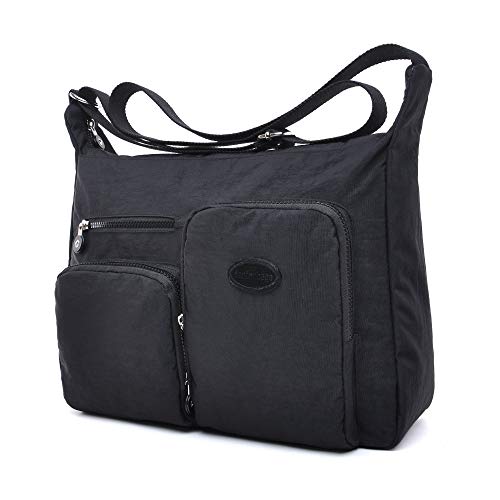 Efanliu Bolso Bandolera Mujer Grande Impermeable Nylon Bolsos de Universidad Mujeres Crossbody Mensajero Grandes,Negro