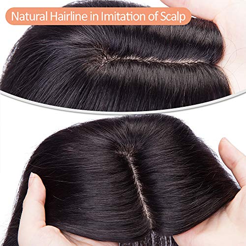 Elailite Protesis Capilar Mujer Pelo Natural Clip Extensiones Hair Topper Toupee Capilares Frontal Cabello Humano Remy 130% Densidad 35cm (45g) #1B Negro Natural