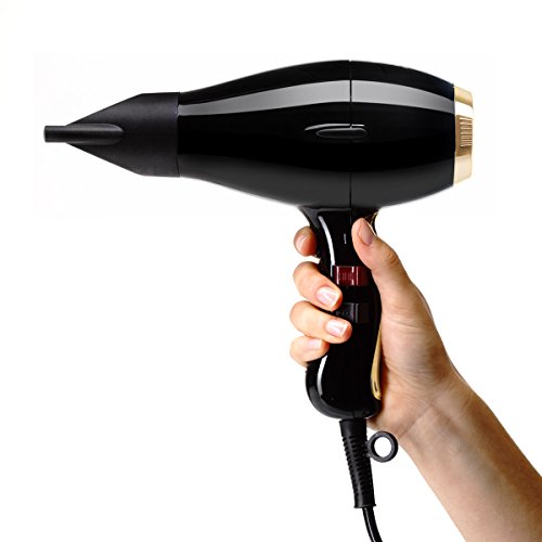 Elchim 3900 Healthy Ionic Black & Gold | Secador de pelo profesional, silencioso, ligero y fácil de usar para un cabello sano, suave y brillante | 30% tiempo de secado reducido – 2400 W