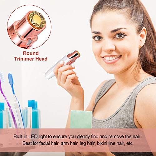 Eléctrica Depiladora Cejas, 2 en 1 Removedor de Vello Impecable, Depiladora Facial Mujer Electrica Sin dolor, USB recargable LED incorporada, para Recortadora de Cabello para Cejas y Cuerpo