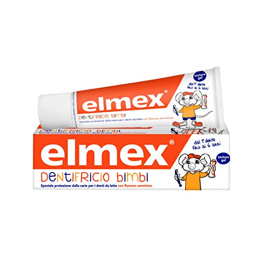 Elmex Pasta de dientes para bebés 0-6 años, con concentración reducida de fluoruro de amina para proteger los dientes de los niños, Anticaria, 0% Colorantes, 50 ml