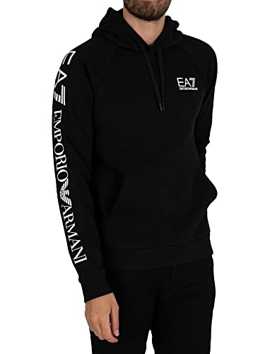 Emporio Armani EA7 de los Hombres Sudadera con Capucha con Logo en el Pecho, Negro, L