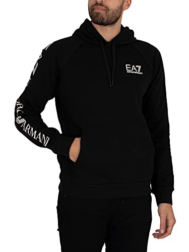 Emporio Armani EA7 de los Hombres Sudadera con Capucha con Logo en el Pecho, Negro, L