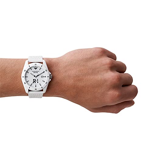 Emporio Armani Reloj para hombre de aceite de ricino en tono blanco con fecha y tres agujas, AR11394