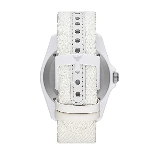 Emporio Armani Reloj para hombre de aceite de ricino en tono blanco con fecha y tres agujas, AR11394