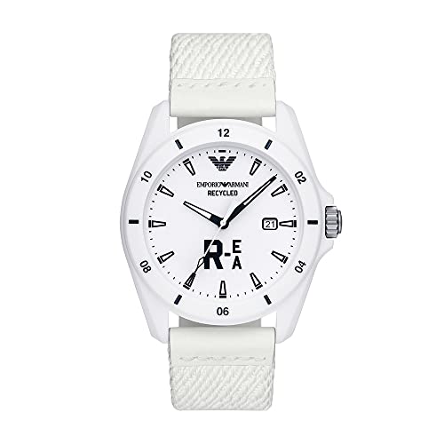 Emporio Armani Reloj para hombre de aceite de ricino en tono blanco con fecha y tres agujas, AR11394