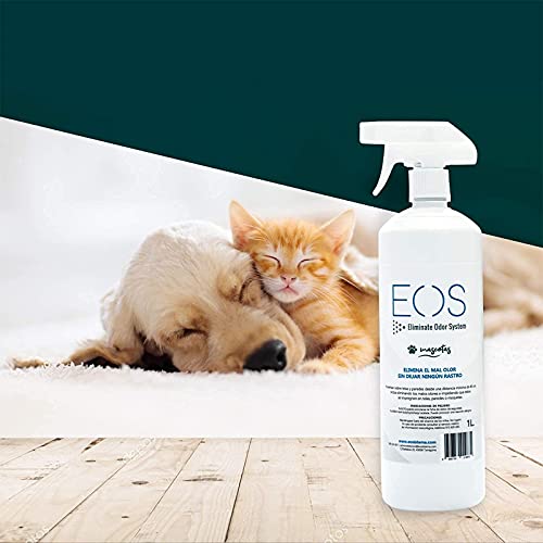 EOS (1 litro) Eliminador de olores Mascotas al instante. Anti olor orines de Perros, Gatos... Aplicar en sofás, arenero, cesped, Coche... Detergente enzimatico perros. Repelente de micciones gatos.