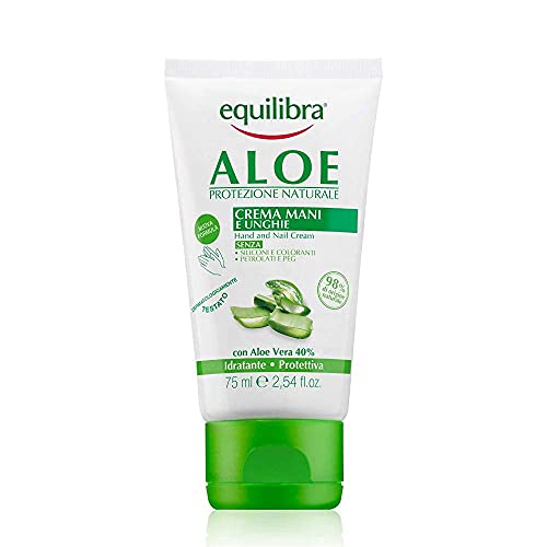 Equilibra Cuidado Corporal, Crema de Manos y Uñas a Base de Aloe Vera con Acción Hidratante, Calmante, Protectora y Reequilibrante de la Piel, Rápida Absorción, 75 ml