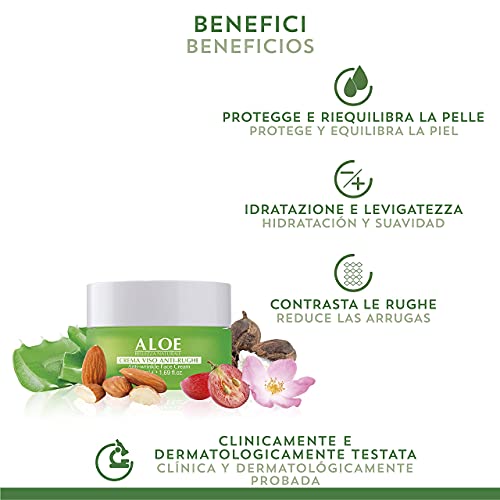 Equilibra Cuidado Facial, Crema Facial Antiarrugas a Base de Aloe Vera con Efecto Rellenador, para Pieles Sensibles, Contrarresta los Signos del Envejecimiento, Acción Alisadora, 50 ml