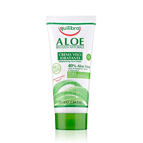 Equilibra Cuidado Facial, Crema Hidratante Facial Calmante a Base de Aloe Vera para Pieles Sensibles, Delicada, Protectora, Rápida Absorción, Fórmula no Grasa, 75 ml