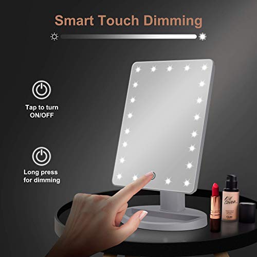 Espejo Maquillaje con Luz LED Aumento 1X/10X, Espejo Cosmético Iluminado de Mesa,180 Rotación, Brillo Adjustable Espejo de Tocador Portátil (Blanco)