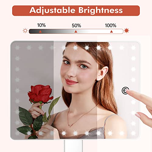 Espejo Maquillaje Grande, FUNTOUCH Espejo Maquillaje con Luz 35 LED, Espejo Maquillaje con Aumento de 1X/10X, Pantalla Táctil, Espejo Cosmético de 360°Rotación (Blanco)