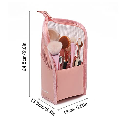 Estuche Cosmético con Cremallera, Brochas de Maquillaje Bolsa, Organizador Brochas Viaje, para Mujeres Niñas Estuche Organizador de Pinceles de Maquillaje de Viaje Portátil (Rosa)