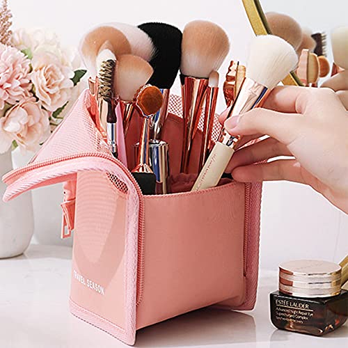 Estuche Cosmético con Cremallera, Brochas de Maquillaje Bolsa, Organizador Brochas Viaje, para Mujeres Niñas Estuche Organizador de Pinceles de Maquillaje de Viaje Portátil (Rosa)