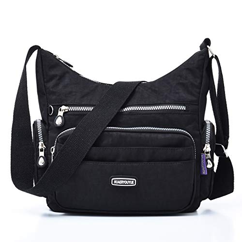 Estwell Bolso Bandolera Mujer Impermeable Bolso de Hombro Moda con Múltiples Bolsillos Casual Crossbody Bolso Bolsa de Cuerpo Cruzado para Escuela Viaje Uso Diario, Negro