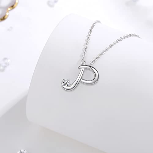 Eusense Collar con Letra P, Colgante Inicial de Plata 925, Joyería con Nombre para Mujer Niñas