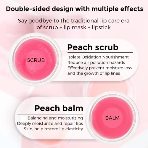 Exfoliante labial y mascarilla para dormir 2 en 1, tratamiento labial, reparador de melocotón, producto de cuidado nocturno hidratante para reparar labios secos y labios agrietados