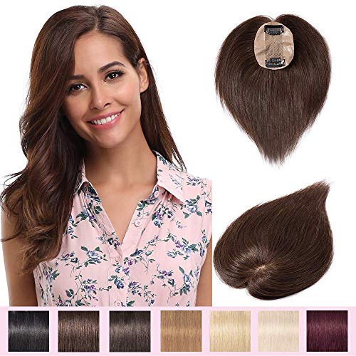 Extensiones de cabello humano para corona, extensiones de pelo de una pieza, base de seda, invisible, natural, para mujeres, tupé, pelo remy (10 pulgadas, 4 medianos)