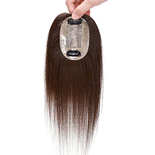 Extensiones de cabello humano para corona, extensiones de pelo de una pieza, base de seda, invisible, natural, para mujeres, tupé, pelo remy (10 pulgadas, 4 medianos)