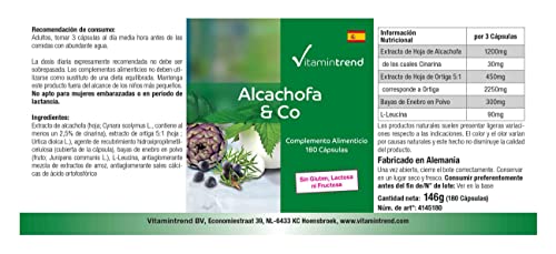 Extracto de alcachofa con un 2,5% de cinarina, extracto de ortiga 5 veces más concentrado y bayas de enebro