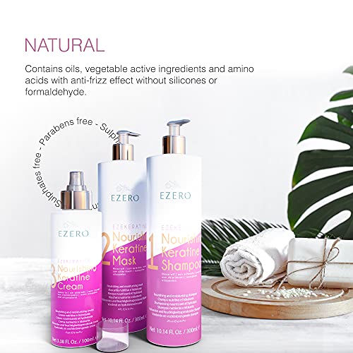 Ezero Tratamiento Keratina Cabello Perfecto Como Tratamiento Hidratante Cabello - Con Champu Keratina, Mascarilla Pelo De Keratina Y Serum Pelo Keratina - Ayuda A Alisador De Pelo Y Alisado Keratina