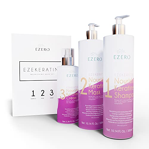 Ezero Tratamiento Keratina Cabello Perfecto Como Tratamiento Hidratante Cabello - Con Champu Keratina, Mascarilla Pelo De Keratina Y Serum Pelo Keratina - Ayuda A Alisador De Pelo Y Alisado Keratina